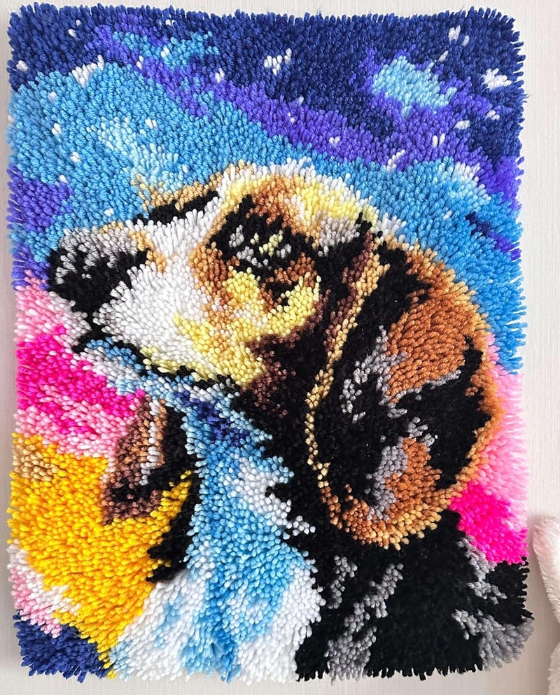 GLAECYY Latch Hook Kits Rug Crochet Yarn Kit Cushion Colour Pre-Printed Canvas Rug Needlework DIY Hook and Latch Kit (Star Dog) - Image 1